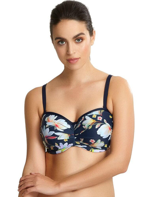 Panache Florentine Bandeau Bikini Top Navy Floral