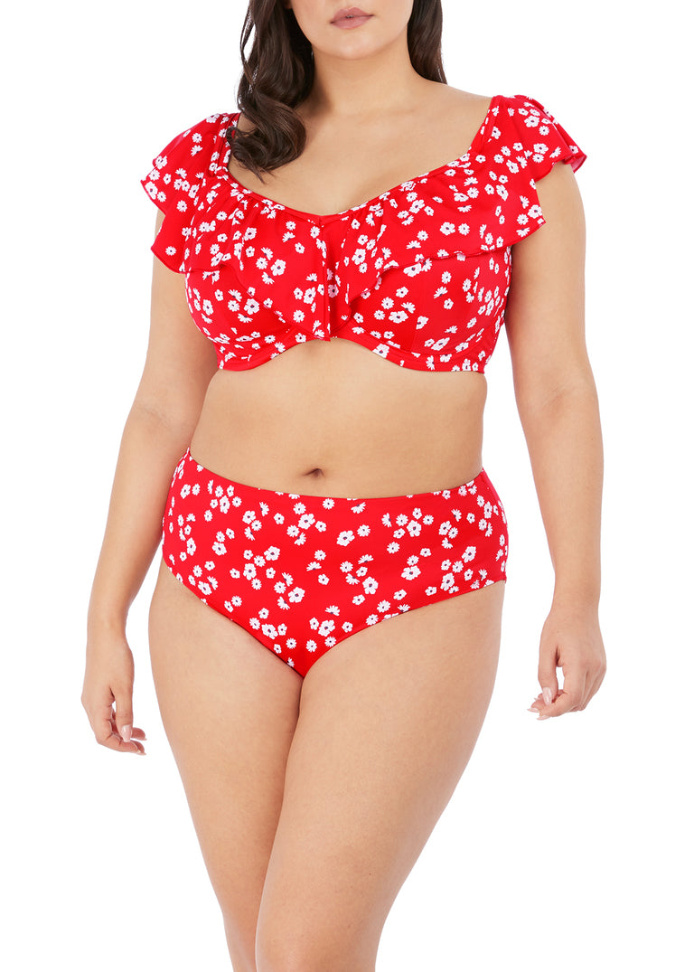 Elomi Plain Sailing Bardot Bikini Top Red Floral