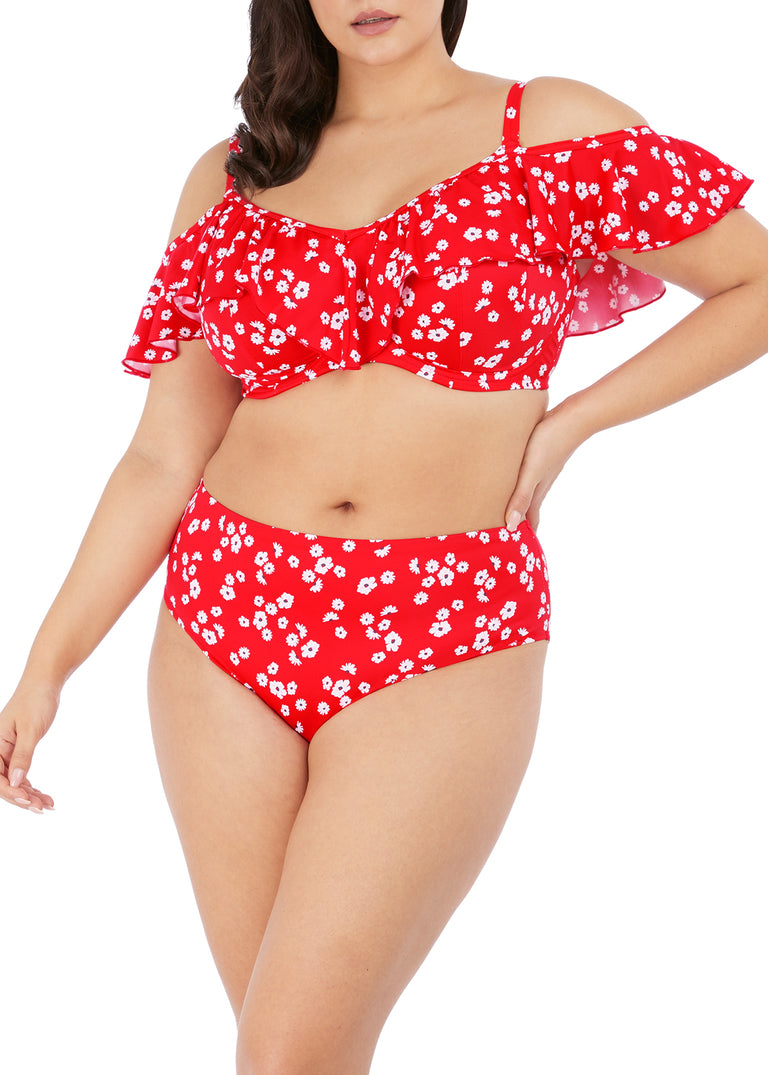 Elomi Plain Sailing Bardot Bikini Top Red Floral