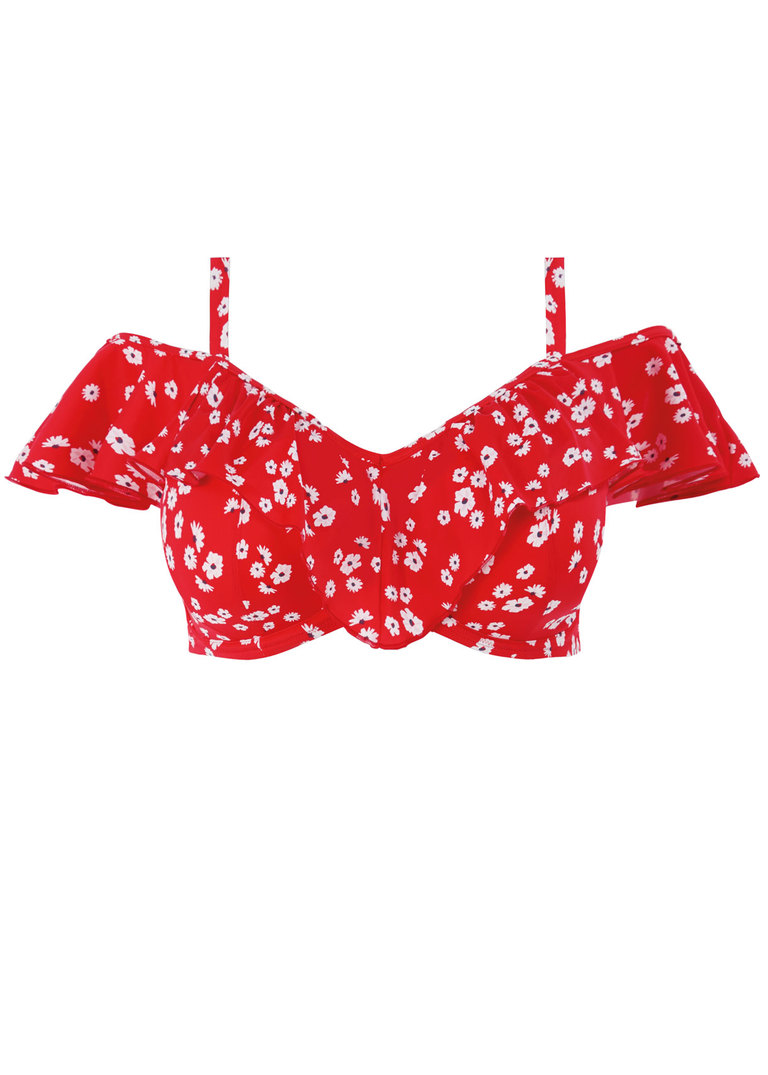 Elomi Plain Sailing Bardot Bikini Top Red Floral