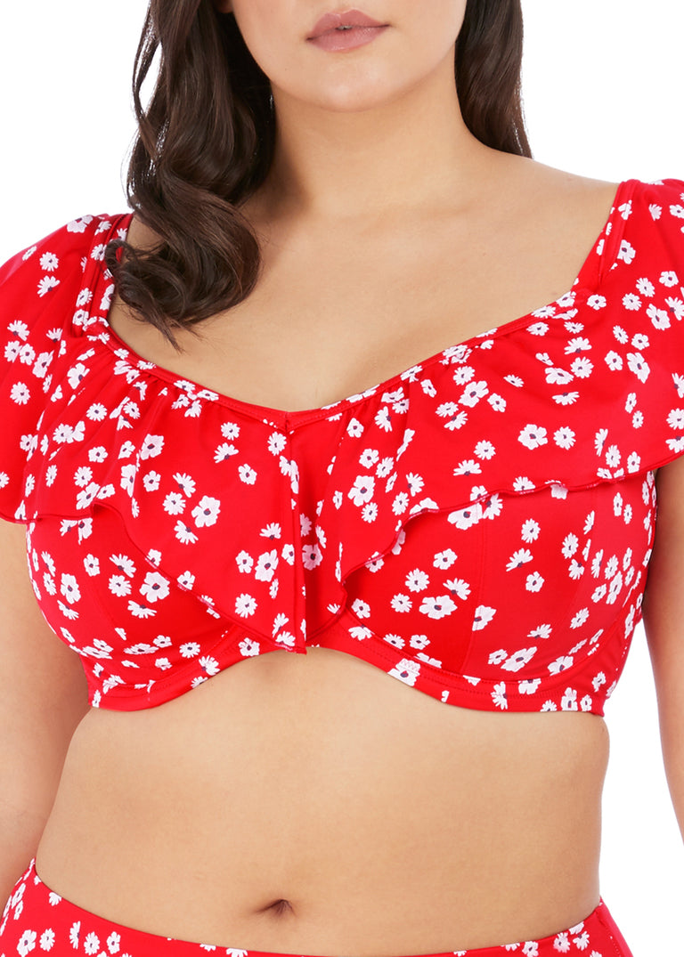 Elomi Plain Sailing Bardot Bikini Top Red Floral