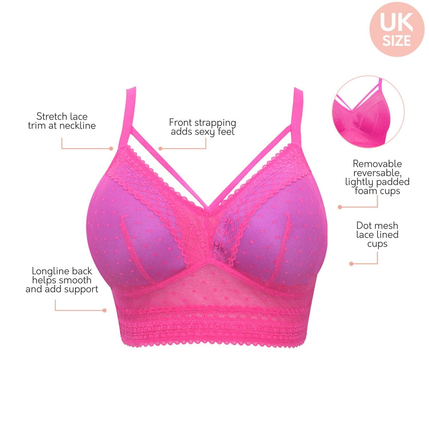 Parfait Mia Dot Wire-Free Padded Mesh Bralette Bright Pink