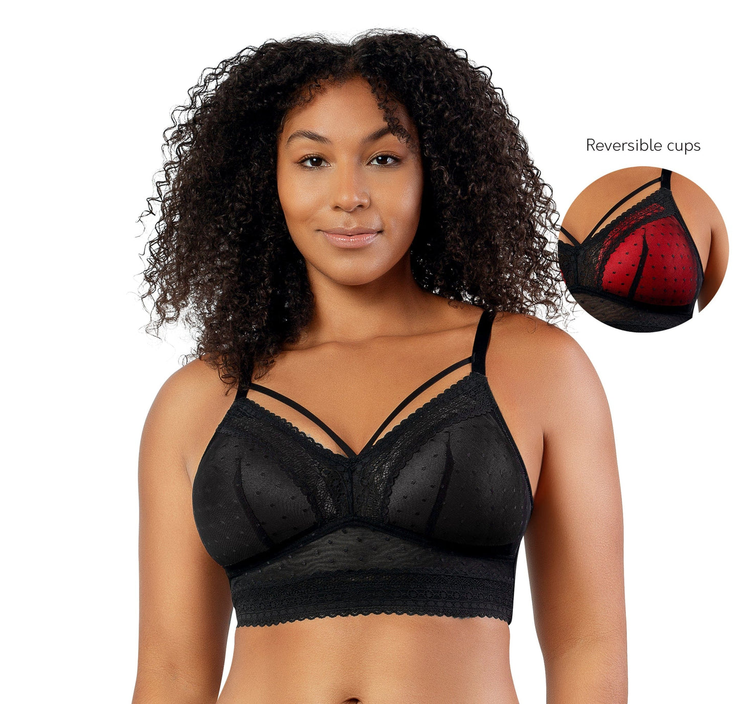 Parfait Mia Dot Wire-Free Padded Mesh Bralette Black & Red