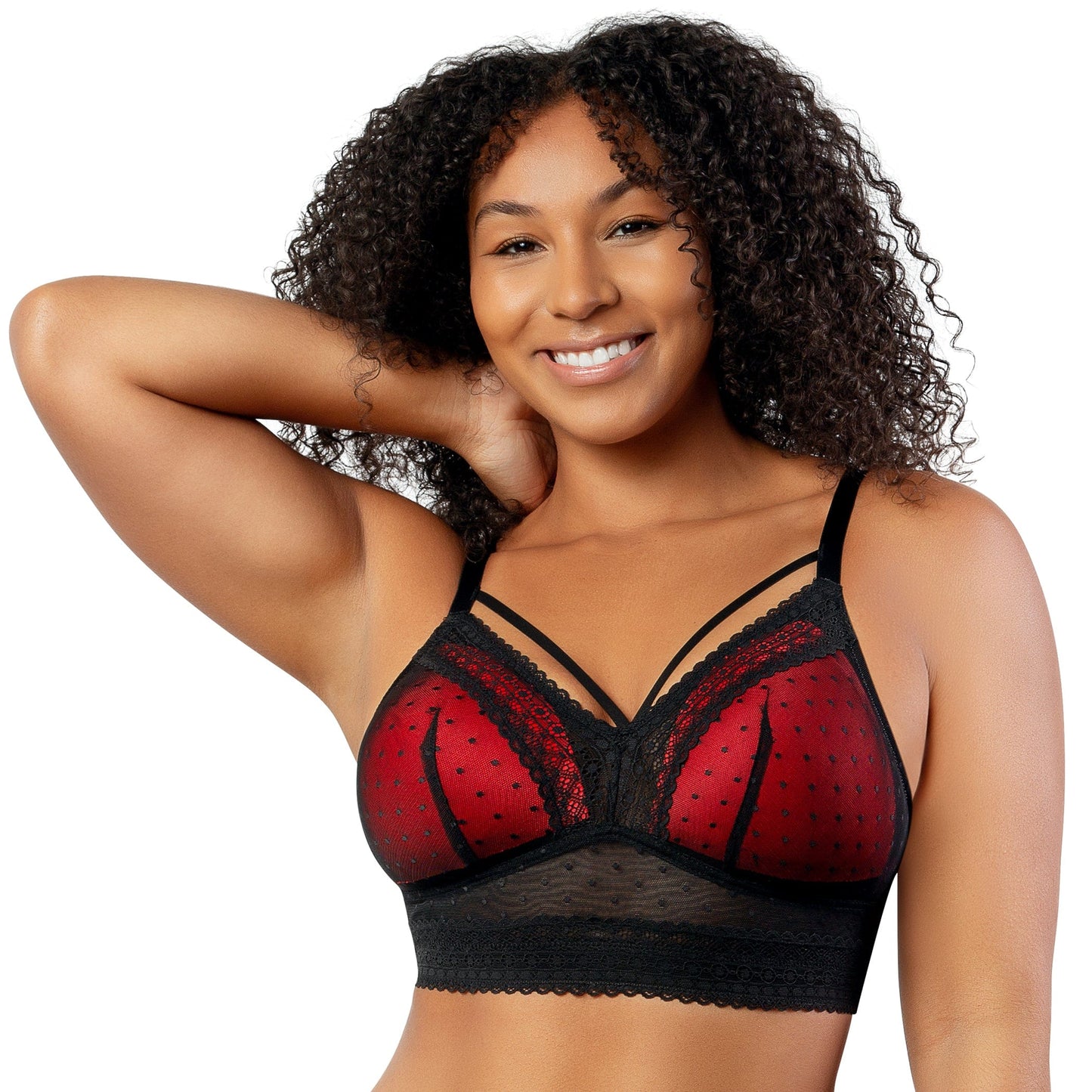 Parfait Mia Dot Wire-Free Padded Mesh Bralette Black & Red