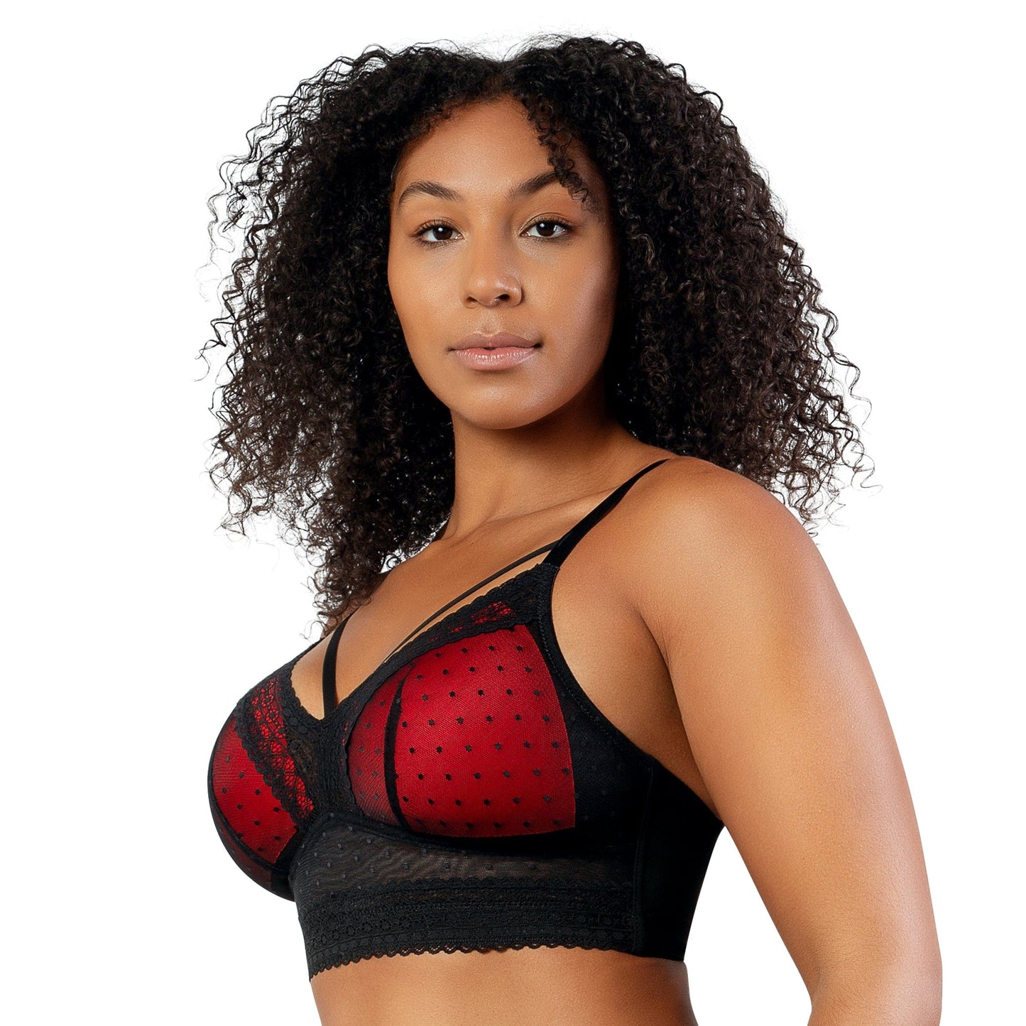 Parfait Mia Dot Wire-Free Padded Mesh Bralette Black & Red