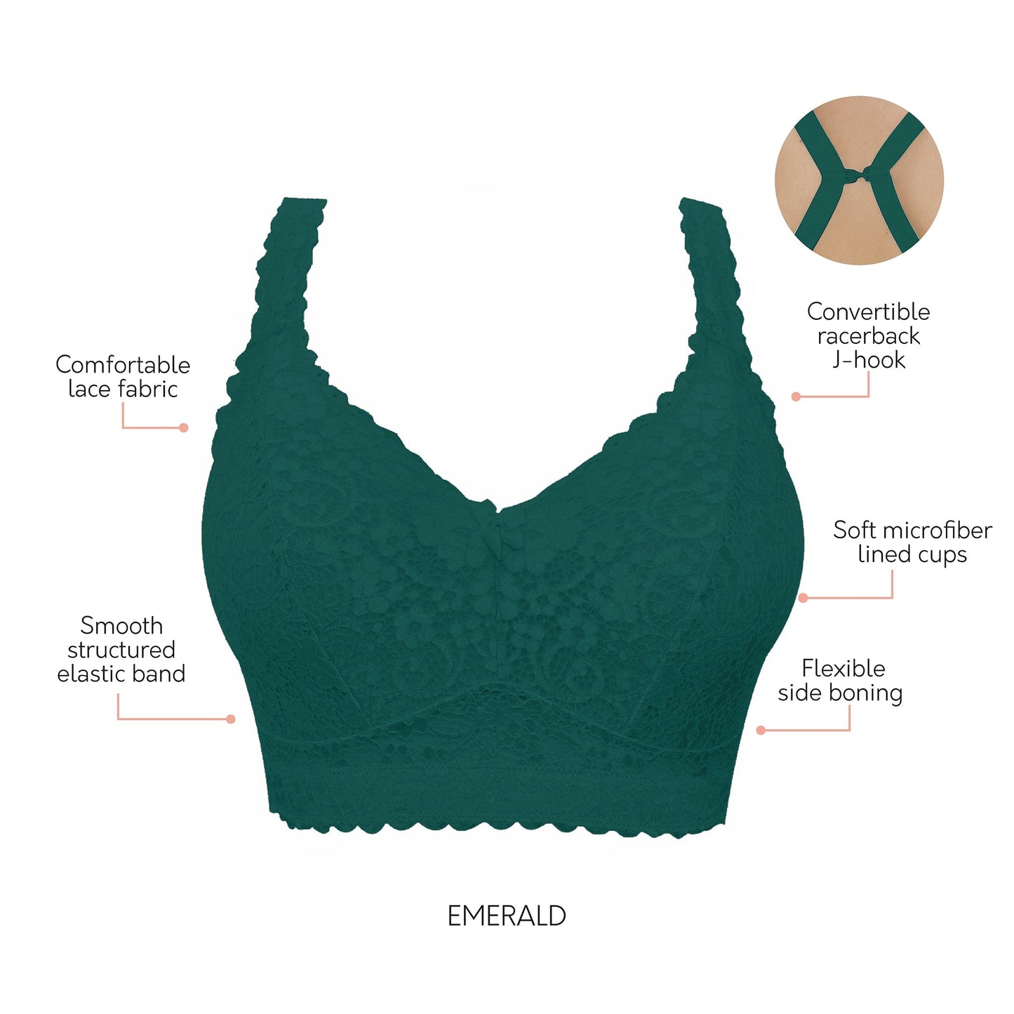 Parfait Adriana Wire Free Lace Bralette Emerald