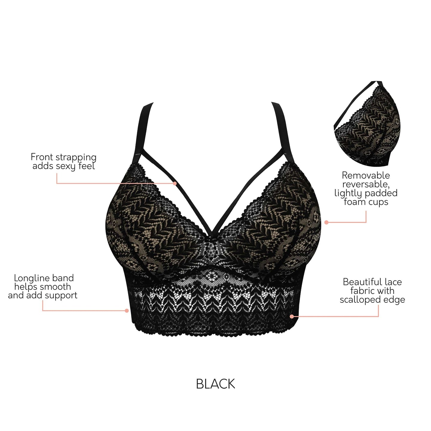 Parfait Mia Lace Wire-Free Padded Lace Bralette Black