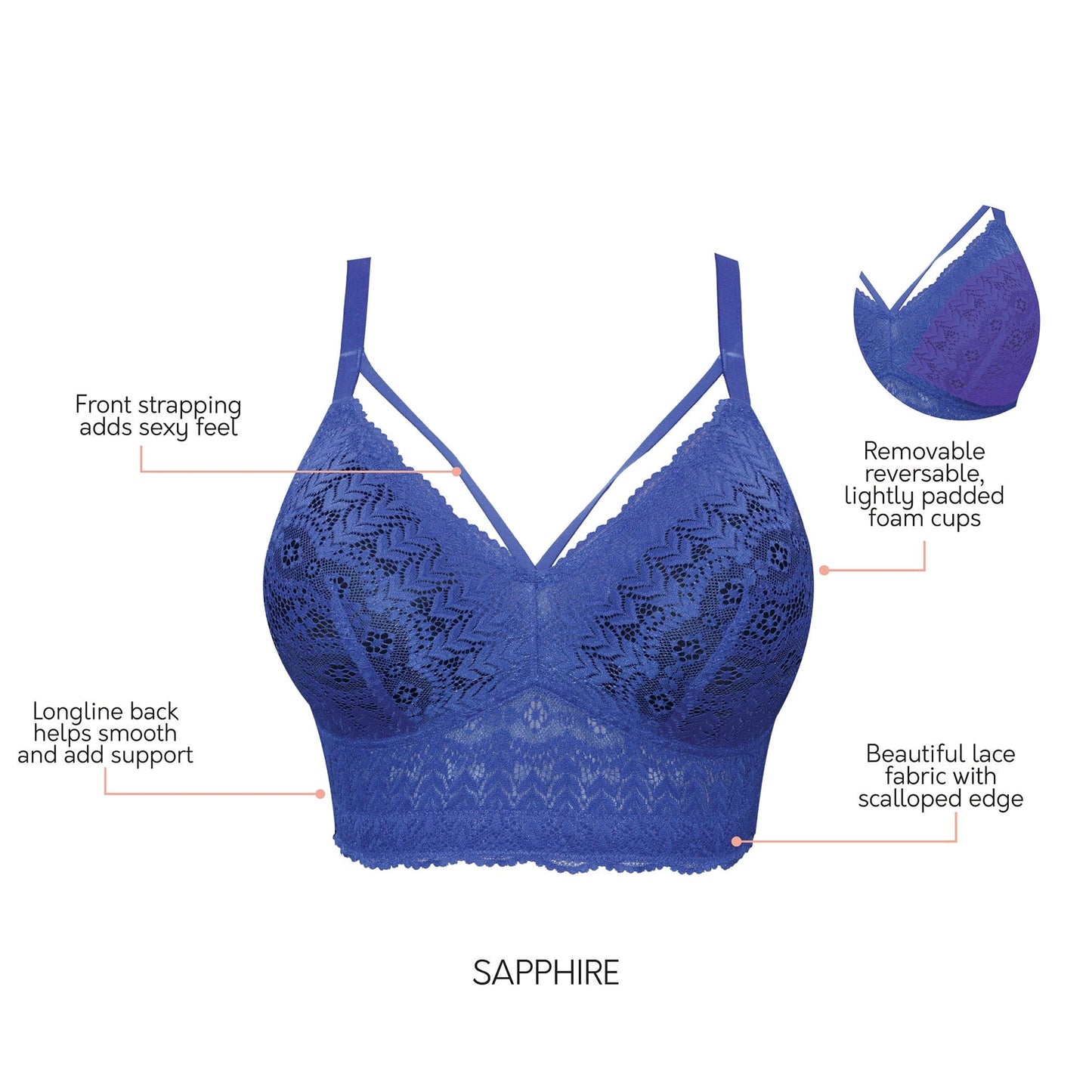 Parfait Mia Lace Wire-Free Padded Lace Bralette Sapphire