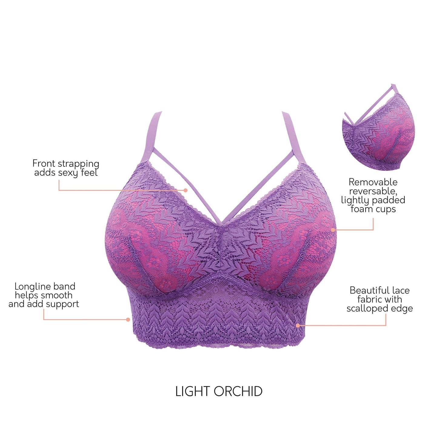 Parfait Mia Lace Wire-Free Padded Lace Bralette Light Orchid