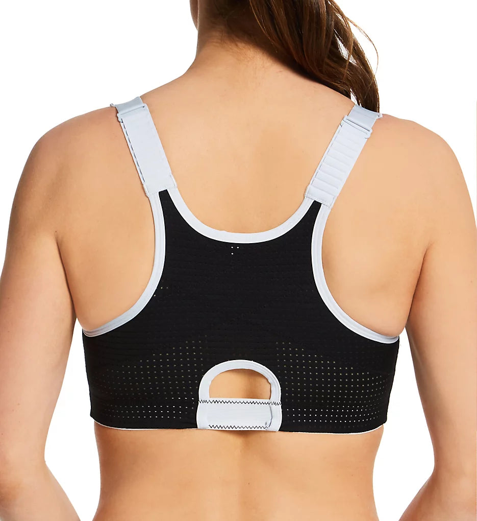 WAVE WIRE-FREE ZIP FRONT SPORTS BRA - BLACK