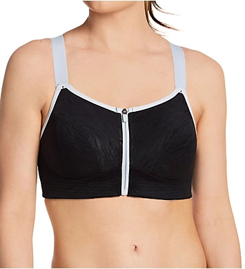 WAVE WIRE-FREE ZIP FRONT SPORTS BRA - BLACK